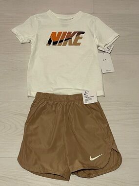 Nike Kids White Tee and Brown Shorts Matching Set